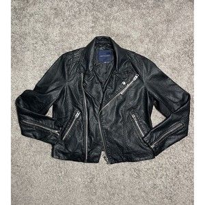 American Eagle Women's Black Faux Leather Full Zip Motorcycle Jacket Size Large